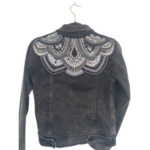 Karl Lagerfeld Embellished‎ Black Distressed Denim Jacket size S